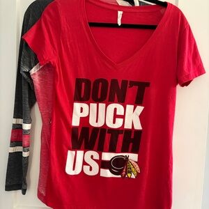 Chicago Blackhawks Bundle- Red Graphic V-Neck T-Shirt AND long sleeve distressed